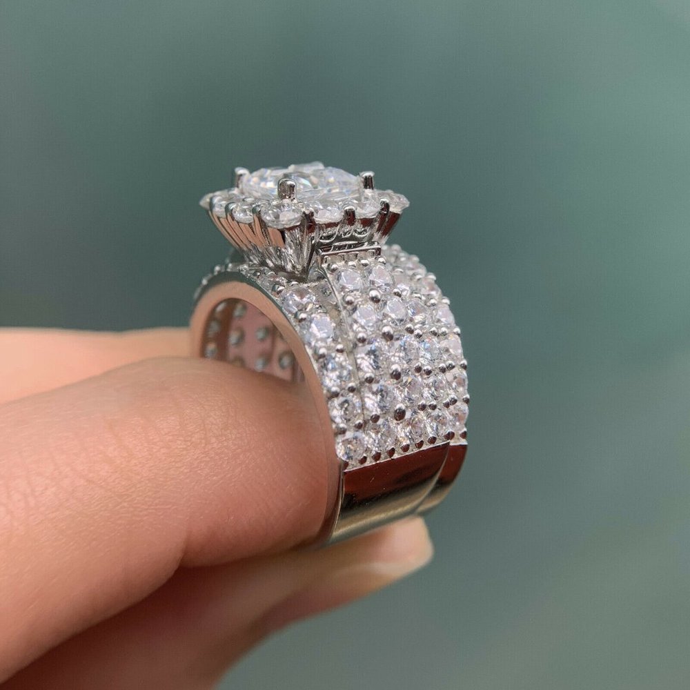 🎁 Princess Cut Zircon Full Filled Square Multi Layer Luxury Ring Set, UNVN12246 - Picture 5 of 8